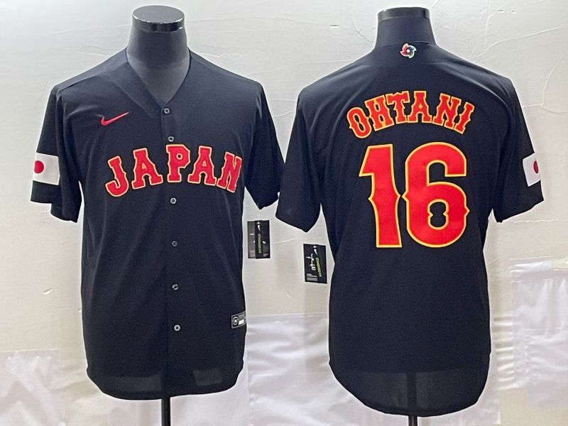 Men 2023 World Cub Japan #16 Ohtani Black Nike MLB Jersey8